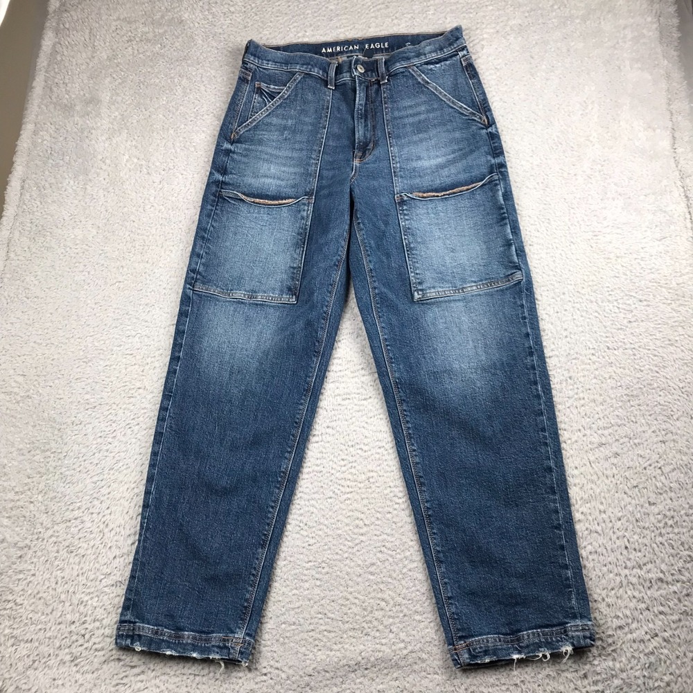 American Eagle Super High Rise Baggy Straight Utility Jeans Womens 8 (33x30)